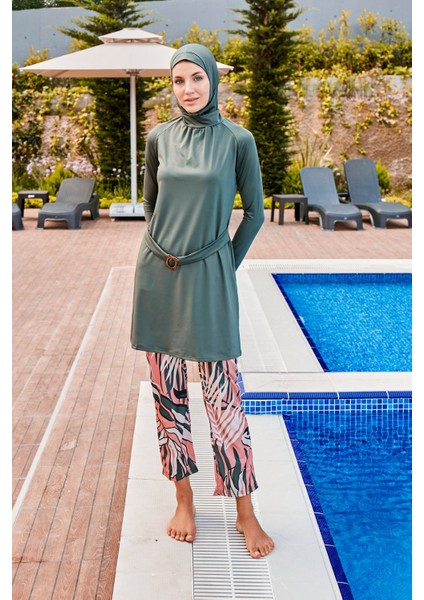 Haki Tam Kapalı Tesettür Mayo R2390