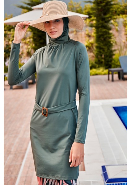 Haki Tam Kapalı Tesettür Mayo R2390