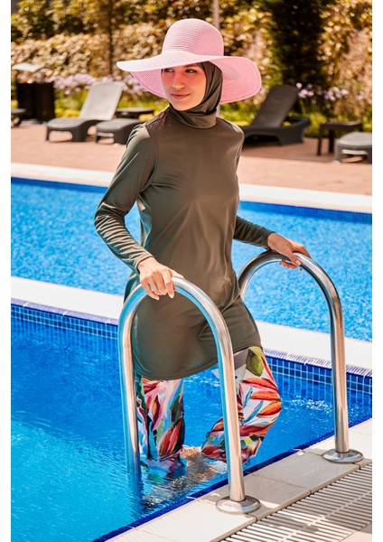 Haki Tam Kapalı Tesettür Mayo R2392
