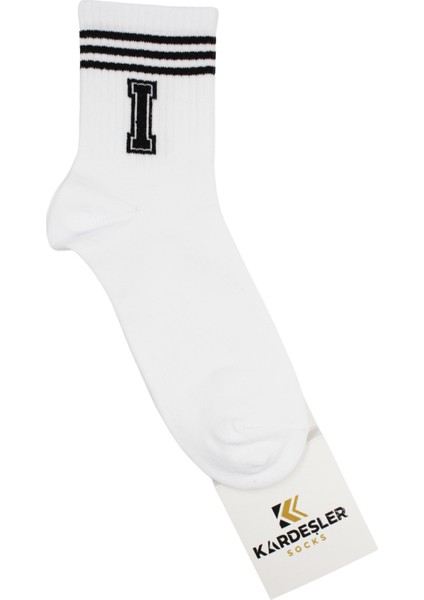Unisex I Harfi Desenli Tenis Çorap (Harfli Çorap) 3 Çift