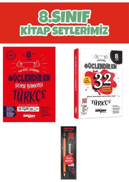 8.Sınıf Güçlendiren Türkçe Soru Bankası - 32 Haftalık Türkçe Kazanım Denemeleri