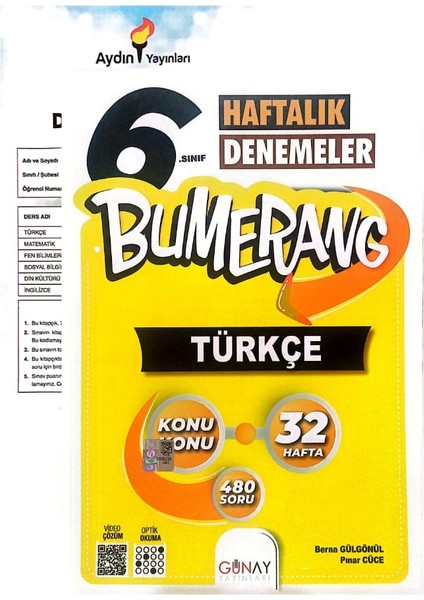 6.Sınıf Bumerang Türkçe Deneme-Yeni Baskı-(Aydın Yayınları Denemeli)