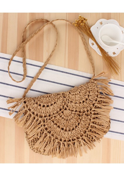Kadınlar Için Yuvarlak 20 cm Yaz Hasır Çanta El Yapımı Püskül Plaj Çantaları 2023 Rafya Rattan Dokuma Çanta Tatil Omuz Crossbody Çanta Debriyaj (Yurt Dışından) modelleri