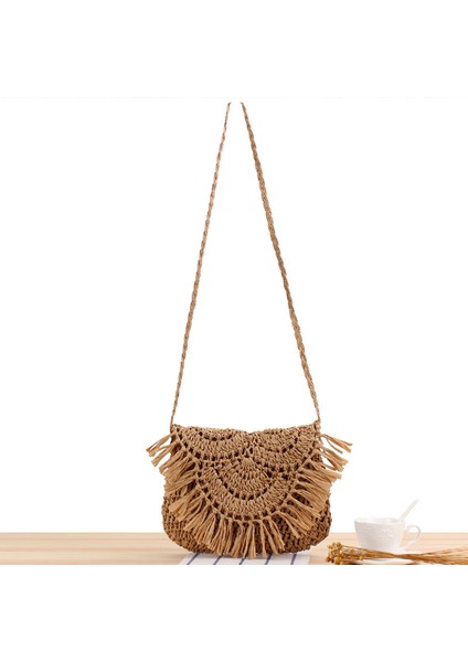 Kadınlar Için Yuvarlak 20 cm Yaz Hasır Çanta El Yapımı Püskül Plaj Çantaları 2023 Rafya Rattan Dokuma Çanta Tatil Omuz Crossbody Çanta Debriyaj (Yurt Dışından) fırsatları