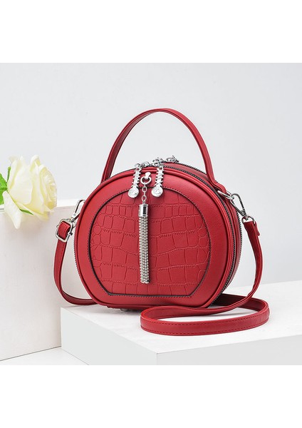 Şarap Kırmızısı Bir Tasarımcı Deri Yuvarlak Püskül Tote Çanta Kadın Çanta Omuz Çantaları Lüks Çantalar Crossbody Çanta Çanta Сумки Для Женщин Bolsa (Yurt Dışından) indirimleri