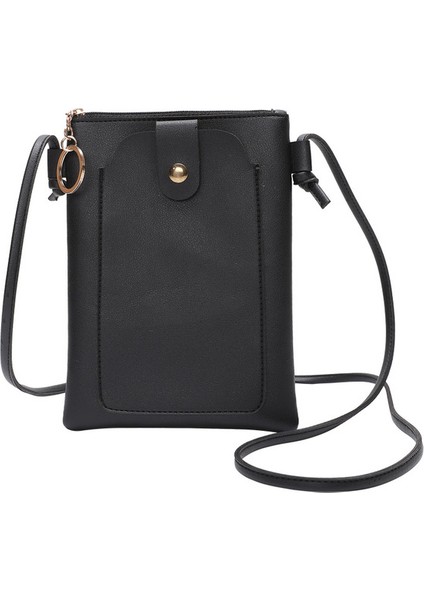 Siyah Kadın Deri Messenger Çanta Mini Cep Cep Telefonu Kılıfı Öğrenci Crossbody Kılıf Debriyaj Çanta Cüzdan Kız Küçük Omuz Çantası Çanta (Yurt Dışından)