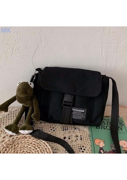 Siyah Kurbağa ile Tuval Kızlar Için Crossbody Çanta Küçük Çanta Omuz Çantası Rahat Kadın Çantası Düz Renk Kadın Messenger Çanta Kolye ile (Yurt Dışından)
