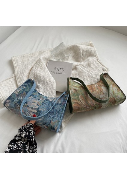 Mavi Kadın Koltuk Altı Çantaları Sonbahar 2022 Trendy Yeni Yağlıboya Omuz Çantası Sevimli Basit Çanta ve Cüzdanlar Kadın Seyahat Küçük Tote (Yurt Dışından) fiyatları