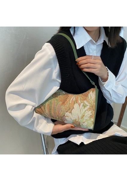 Mavi Kadın Koltuk Altı Çantaları Sonbahar 2022 Trendy Yeni Yağlıboya Omuz Çantası Sevimli Basit Çanta ve Cüzdanlar Kadın Seyahat Küçük Tote (Yurt Dışından) fırsatları