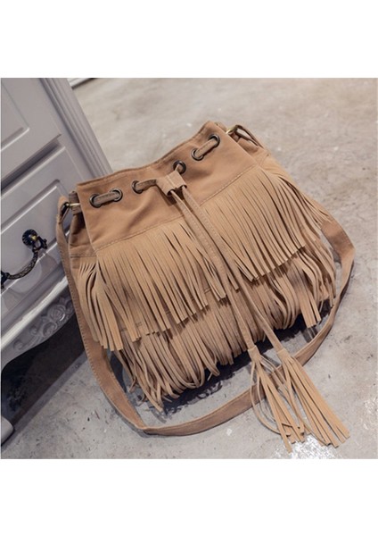 Kahverengi Moda Retro Sahte Süet Saçak Kadın Postacı Çantası Tote Yeni Çanta Püskül Omuz Çantaları Crossbody Çanta Püskül Kova (Yurt Dışından) fiyatları