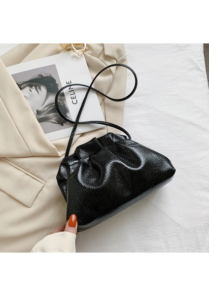 Siyah Lüks Altın Bulut Çanta Kadınlar Için Deri Hobos Retro Bulut Crossbody Çanta Küçük Telefon Çanta Tasarım Debriyaj Klip Çanta Kadın Bolsa (Yurt Dışından)