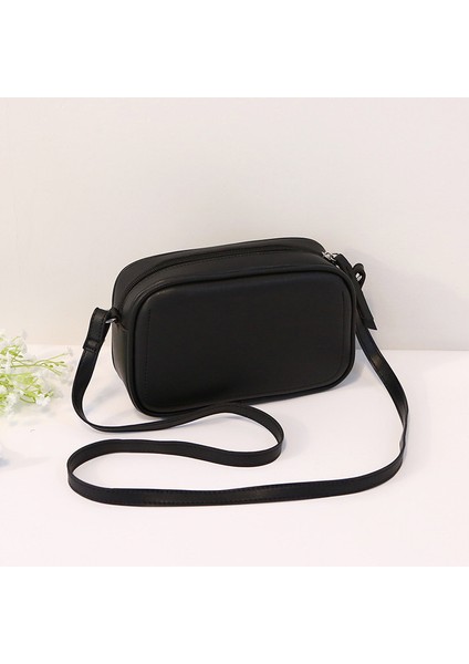 Siyah Pu Deri Bağbozumu Kadın Crossbody Çanta Yüksek Kaliteli Omuz Çantaları Küçük Kare Düz Renk Çanta Kadın Muti-Maç Kız Çantası (Yurt Dışından)
