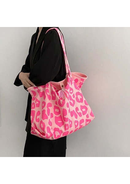 L Bej Pembe Leopar Omuz Çantası Kadın Büyük Kapasiteli Casual Tote Bayanlar Sevimli Kanvas Çantalar Kova Çanta 2021 Yeni (Yurt Dışından) fırsatları