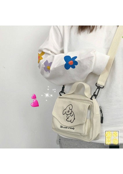 Bej Kadın Messenger Çanta Bayanlar Tuval Baskı Sevimli Zarf Çanta Kız Karikatür Öğrenci Omuz Çantası Kadın Çanta Crossbody Çanta Çanta (Yurt Dışından) modelleri