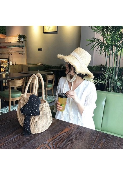 Kadınlar Için Bej Hasır Çanta 2023 Yaz El Dokuması Kamış Örgü Çanta El Yapımı Dokuma Çanta Hasır Plaj Çantası Bohemia Bali Çanta Bolsos Mimbre (Yurt Dışından)