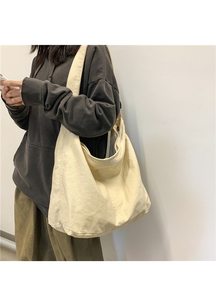 Bej 2022 Omuz Çantası Kadın Shopper Kanvas Tote Çanta Kadın Katı Basit Büyük Kapasiteli Crossbody Çanta Kadın Tasarımcı Çanta (Yurt Dışından) fiyatları