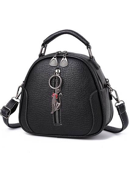 Black Splicing Leather Round Handbag Shoulder Bag Fashion Womens Crossbody Bags Ladies Totes Messenger Bags Purses Handbags Satchels (Yurt Dışından) fiyatları