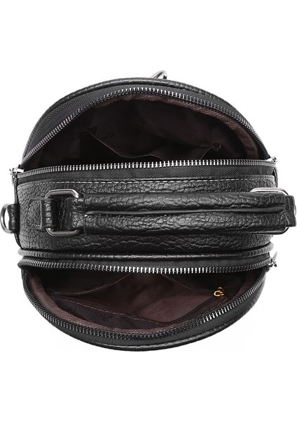 Black Splicing Leather Round Handbag Shoulder Bag Fashion Womens Crossbody Bags Ladies Totes Messenger Bags Purses Handbags Satchels (Yurt Dışından) indirimleri