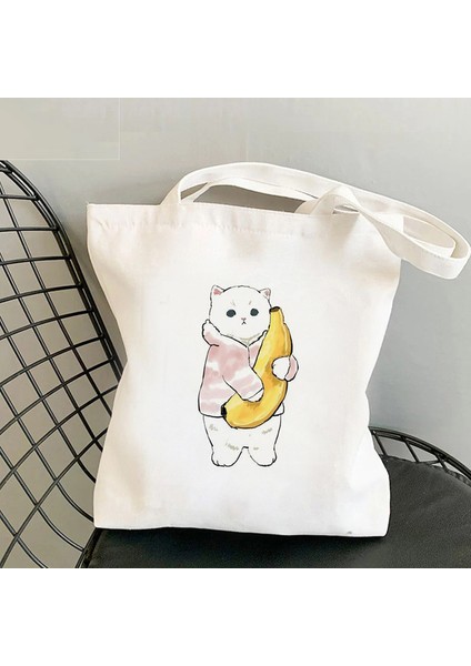 STD249-3 Kedi Köpekbalığı Tasarımcı Alışveriş Çantası Siyah Tote Çanta Shopper Shoper Çanta Çanta Tote Yeniden Kullanılabilir Net Eko Çanta Öğretmen Öğrenciler Hediye (Yurt Dışından)