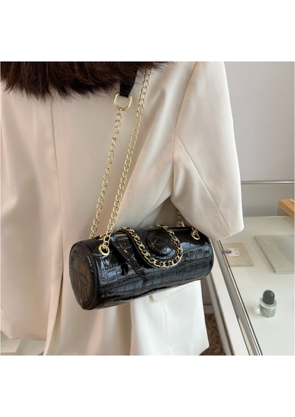 Siyah Küçük Zincir Namlu Şekilli Pu Deri Çanta Kadınlar Için 2023 Moda Yeni Kadın Lüks Tasarımcı Çanta Omuz Crossbody Çanta (Yurt Dışından) modelleri