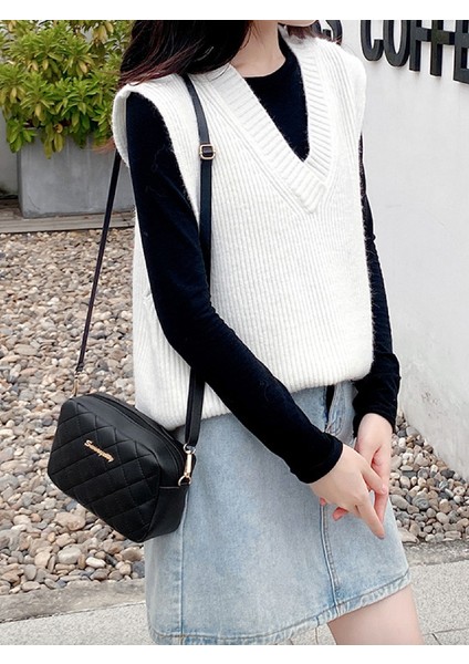 Yay Beyaz Yeni Moda Kadın Omuz Çantası Eşkenar Dörtgen Işlemeli Düz Renk Zinciri Kadın Omuz Crossbody Rahat Trendy Telefon Çantası (Yurt Dışından) fırsatları
