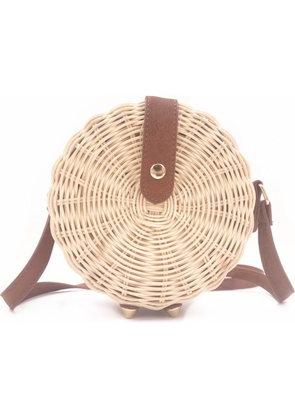 Bej Kadın Hasır Çanta Bohemian Bali Rattan Plaj Çantası Küçük Daire Bayan Vintage Crossbody El Yapımı Örme Omuz Çantaları (Yurt Dışından) modelleri