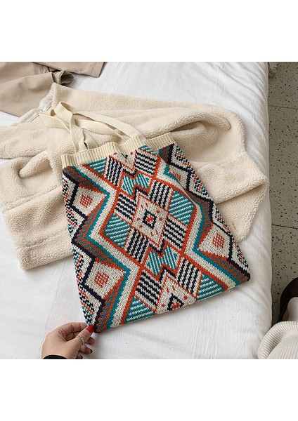 Beigeb Bayan Örgü Çingene Bohemian Boho Chic Aztek Tote Çanta Kadın Tığ Yün Açık Alışveriş Üstten Saplı Çanta 2023 Kadın Günlük Çanta (Yurt Dışından) fırsatları