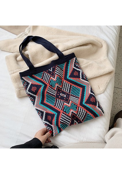 Beigeb Bayan Örgü Çingene Bohemian Boho Chic Aztek Tote Çanta Kadın Tığ Yün Açık Alışveriş Üstten Saplı Çanta 2023 Kadın Günlük Çanta (Yurt Dışından) indirimleri