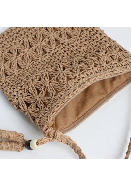 Kahverengi Yeni Hasır Crossbody Çanta Kadınlar Için 2022 Yaz Kadın Rahat Örgü Örgü Içi Boş Çiçek Püskül Askılı Çanta Plaj Bohemia Çanta (Yurt Dışından)