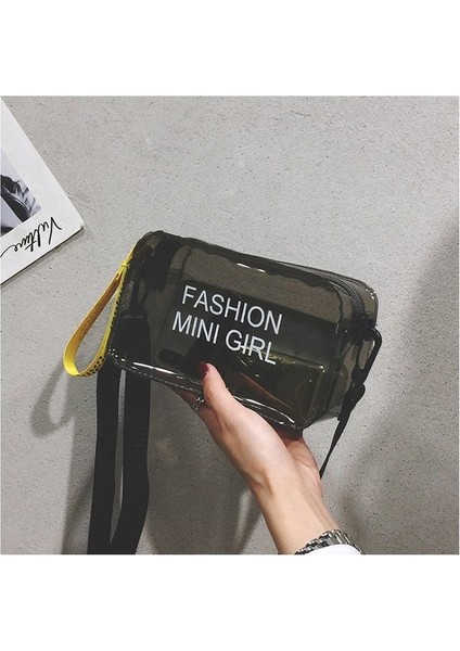 Siyah Şeffaf Lazer Kadınlar Için Crossbody Çanta Şeker Renk Mektup Moda Vahşi Mini Omuz Askılı Çanta Pvc Jöle Küçük Tote Çanta (Yurt Dışından)
