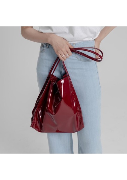 Gök Mavisi Moda Rugan Kadın Omuz Çantaları Vintage Kadın Casual Tote Çanta Büyük Kapasiteli Bayanlar Alışveriş Çantası (Yurt Dışından) fırsatları