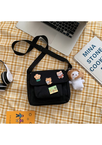 Siyah-Balık Sevimli Küçük Kanvas Çanta Kadın Kızlar Için Crossbody Çanta Kadın Çanta Omuz Çantası Çanta Bayanlar Cep Telefonu Çapraz Çapraz Çanta Çanta (Yurt Dışından)