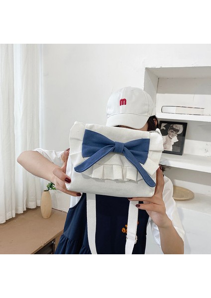 Mavi-Hayır Kolye Lolita Moda Yay Kadın Omuz Çantası Tuval Retro Rahat Askılı Çanta Jk Kız Crossbody Çanta Alışveriş Çantası (Yurt Dışından) fırsatları