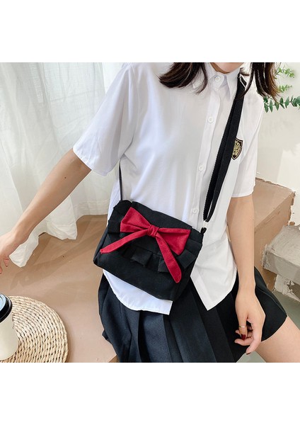 Mavi-Hayır Kolye Lolita Moda Yay Kadın Omuz Çantası Tuval Retro Rahat Askılı Çanta Jk Kız Crossbody Çanta Alışveriş Çantası (Yurt Dışından) indirimleri
