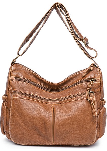 Kahverengi Kadın Çantaları Omuz Çantası Yıkanmış Deri Çantalar Vintage Omuz Crossbody Yeni Trend Klasik Messenger Paketi Kahverengi Retro Hobos (Yurt Dışından)