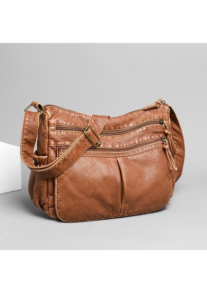Kahverengi Kadın Çantaları Omuz Çantası Yıkanmış Deri Çantalar Vintage Omuz Crossbody Yeni Trend Klasik Messenger Paketi Kahverengi Retro Hobos (Yurt Dışından) modelleri