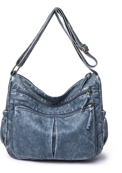 Mavi Kadın Çanta Omuz Çantası Yıkanmış Deri Çanta Vintage Omuz Crossbody Yeni Trend Klasik Messenger Paketi Kahverengi Retro Hobos (Yurt Dışından)