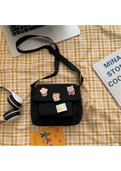 Siyah 3 Kadın Kanvas Çanta Japonya Tarzı Kız Küçük Çanta Omuz Çantaları Kadın Messenger Crossbody Okul Çantası Çanta Telefonu Çanta Сумка Женская (Yurt Dışından)
