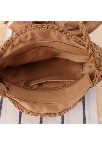Bej 2023 Yeni Yaz Yuvarlak Hasır Çanta Plaj Rüzgar Sevimli Yay Crossbody Dokuma Çanta El Yapımı Tığ Kadın Çantası Plaj Çantası (Yurt Dışından) indirimleri