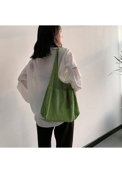 Sarı El Yapımı Bayan Retro Chic Tığ Çanta 2021 Kore Moda Örme Örgü Hollow Siyah Sarı Üstten Saplı Tote Çanta Alışveriş Çantası (Yurt Dışından) fırsatları