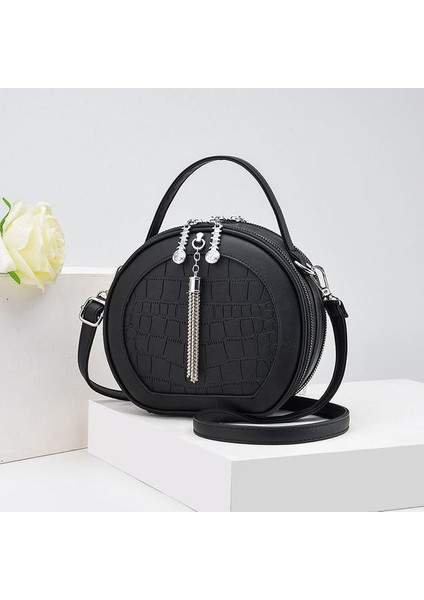 Siyah B Tasarımcı Deri Yuvarlak Püskül Tote Çanta Kadın Çanta Omuz Çantaları Lüks Çantalar Crossbody Çanta Çanta Сумки Для Женщин Bolsa (Yurt Dışından)