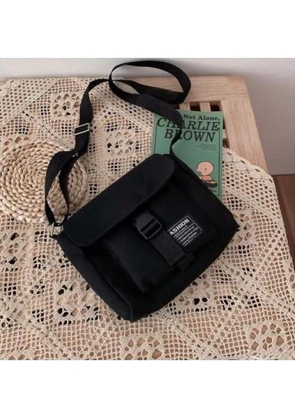 Siyah Tuval Crossbody Çanta Kızlar Için Küçük Çanta Omuz Çantası Rahat Kadın Çantası Düz Renk Kadın Askılı Çanta Kolye ile (Yurt Dışından)