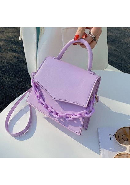 Mor Yeni Zincir Omuz Çantası Tasarımcı Çanta Bayanlar Için Düz Renk Kadınlar Için Crossbody Çanta Moda Kadın Küçük Flap Kolu Çanta (Yurt Dışından) modelleri