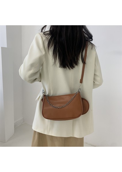 Mor Kadınlar Yumuşak Pu Deri Omuz Çantası Moda Kadın Günlük Katı Zincir Koltuk Altı Çanta Bayan Crossbody Çanta Bez Çanta 2 Adet Kompozit Set (Yurt Dışından)