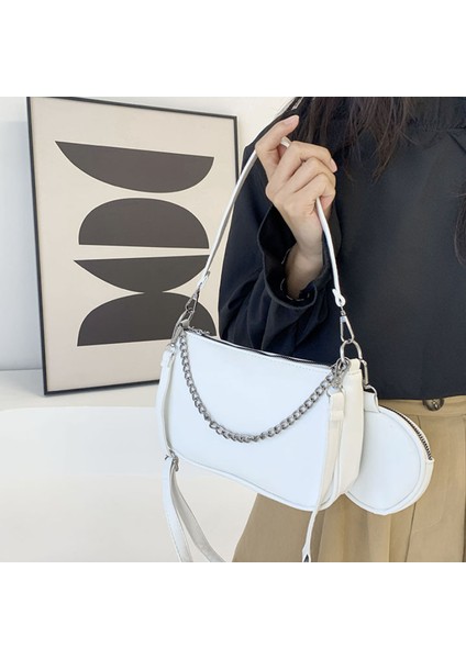 Mor Kadınlar Yumuşak Pu Deri Omuz Çantası Moda Kadın Günlük Katı Zincir Koltuk Altı Çanta Bayan Crossbody Çanta Bez Çanta 2 Adet Kompozit Set (Yurt Dışından)