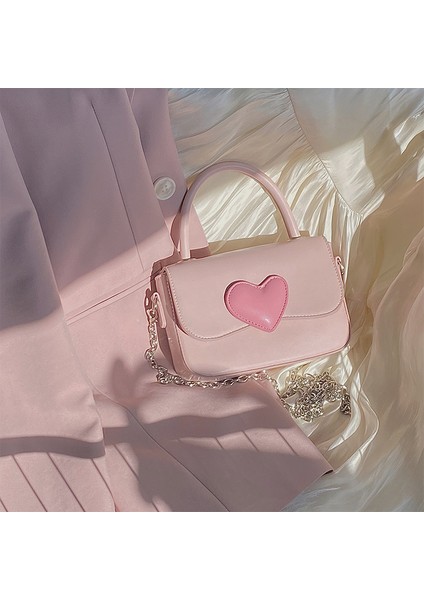 Beyaz Pembe Kalp Girly Küçük Kare Omuz Çantası Moda Aşk Kadın Tote Çanta Çanta Kadın Zincir Üst Kolu Messenger Çanta Hediye (Yurt Dışından) fiyatları