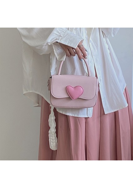 Beyaz Pembe Kalp Girly Küçük Kare Omuz Çantası Moda Aşk Kadın Tote Çanta Çanta Kadın Zincir Üst Kolu Messenger Çanta Hediye (Yurt Dışından) fırsatları