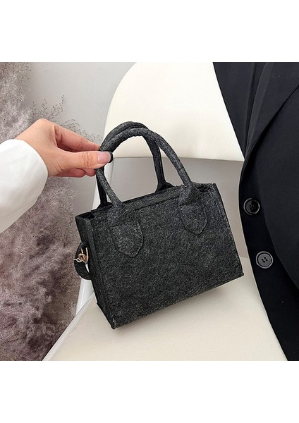 Siyah Kadınlar Taşınabilir Omuz Mesaj Çantası Saf Keçe Mini Çanta Tote Çanta Kadın Crossbody Çanta Lüks Tasarım Çanta Shopper Tote Çanta (Yurt Dışından)