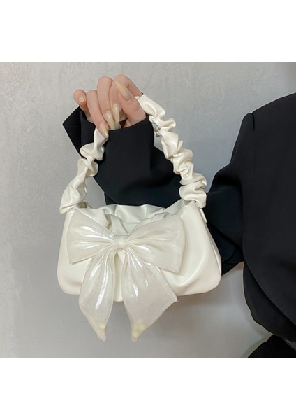 Siyah Tatlı Yay Kadın Koltukaltı Çanta Pileli Kolu Kadın Küçük Omuz Çantaları Çanta Yumuşak Pu Deri Bayanlar Boncuk Zincir Crossbody Çanta (Yurt Dışından) fiyatları