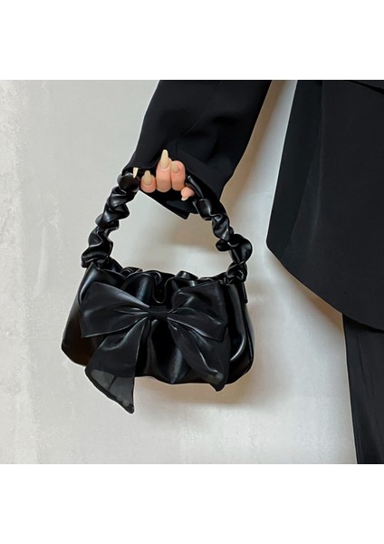 Siyah Tatlı Yay Kadın Koltukaltı Çanta Pileli Kolu Kadın Küçük Omuz Çantaları Çanta Yumuşak Pu Deri Bayanlar Boncuk Zincir Crossbody Çanta (Yurt Dışından) fırsatları